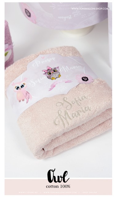 Trusou de botez brodat cu bufnite si anemone pentru fete, Bufnita Petrecareata 10